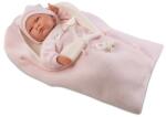 Llorens Llorens: Újszülött nevető lány baba nyuszis babatakaróval, cumival (40 cm) (L74030)