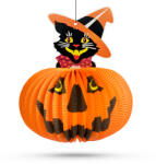 Family Halloween-i tökös lampion - macskával - akasztható - 26 cm Family 58137A (58137A)
