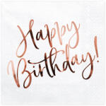 PartyDeco S. r. o Szalvéta, fehér, happy birthday, rosegold felirat, 20 db, 33x33 cm