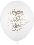 PartyDeco Balon din latex - alb Happy Birthday To You