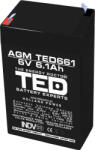 TED Electronic Acumulator AGM VRLA 6V 6, 1A dimensiuni 70mm x 48mm x h 101mm F1 TED Battery Expert Holland TED002938 (20) (AC.TD.6V.BK1.6.1.0001)