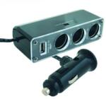 Somogyi Elektronic SA 023 szivargyújtó elosztó, 4 készülék, ragasztható, 3 szivargyújtó max. 5A, USB max 1000 mA (SA 023)