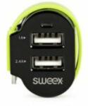 Sweex Autós Töltő 3-Kimenet 6 A 2x USB / Micro USB Fekete/Zöld