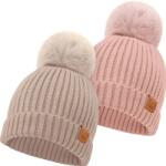 KeaBabies Pălărie de iarnă pentru copii cu pompon KeaBabies - 6-36 luni, roz, 2 buc (KB-PKBE-FAW)