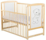 BabyNeeds - Patut din lemn Timmi 120x60 cm, Cu laterala culisanta, Din lemn de pin si mdf, Stabil si rezistent, Inaltime saltea (BOTIM03NT)