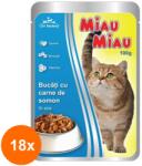 MIAU MIAU Set 18 x Hrana Umeda pentru Pisici Miau Miau cu Somon in Sos, Plic, 100 g (ROC-18xMAG1016323TS)