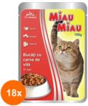 MIAU MIAU Set 18 x Hrana Umeda pentru Pisici Miau-Miau, Vita in Sos, Plic, 100 g (ROC-18xMAG1016321TS)