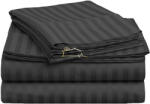 HomePuls Cearsaf de pat cu elastic Damasc Bumbac 100% dunga 1 cm, 130x250 cm pentru saltea 80x200 cm, Negru