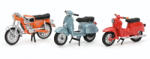  Machetă moto SCHUCO [1: 43] - SCHWALBE KR51/1 1968 + ZUNDAPP KS50 1950 + VESPA 150 PX 1978