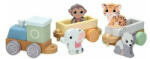 joueco - Trenulet din lemn certificat FSC, Cu locomotiva si doua vagoane, Include 4 figurine in forma de maimuta, tigru, elefant (80088)