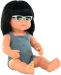 Miniland Papusa 38 cm, fetita asiatica purtatoare de ochelari, imbracata in salopeta tricotata (ML31281) - ookee Papusa