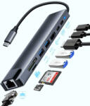 Rocketek 8 in 1 USB-C 3.0 HUB dokkoló adapter - 2x USB 3.0, Type-C USB, SD TF kártya olvasó, 4K HDMI, 65W HUB Dokkoló Állomás (RT-USB8)