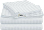 HomePuls Cearsaf de pat cu elastic Damasc Bumbac 100% dunga 1 cm, 230x250 cm pentru saltea 180x200 cm, Alb