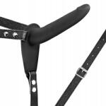 Fetish Tentation Strap-on 10 Moduri Vibratii, Silicon, USB, Negru, 15.5 cm