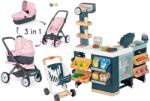 Smoby Set magazin electronic produse mixte cu frigider Maxi Market cu cărucior Smoby adânc și pătuț sport portabil 3în1 (SM350242-6)