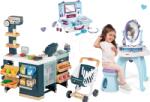 Smoby Set magazin electronic produse mixte cu frigider Maxi Market și măsuță cosmetică Frozen Smoby și tabureți și valiză pentru coafeză (SM350242-3)