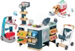 Smoby Set magazin electronic produse mixte cu frigider Maxi Market și cărucior medical Smoby cu sunete și lumini cușcă portabilă pentru cățeluș (SM350242-17)