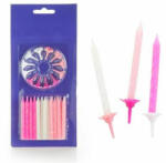  Glitteres gyertya csomag lányoknak 6 cm 24 db + 12 db tartó