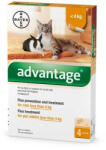  ADVANTAGE rácsepegtető oldat macskáknak és nyulaknak, 4 kg alatt 4x0.4 ml
