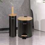 Inter Ceramic Кош за баня с четка за wc - черен мат и бамбук (8354b)