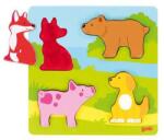 Goki Puzzle tactil din lemn Atinge si descopera Animale Puzzle