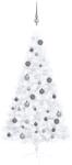 vidaXL Fehér fél műkarácsonyfa LED fényekkel és gömb szettel 150 cm (3077655)