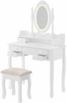 Sersimo Szett Fésülködőasztal és smink elegáns székkel, fehér, 7 fiókkal (PHO-5513LED)