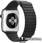  Okosóra mágneses loop szíj - FEKETE - valódi bőr, 180mm + 50mm hosszú - Apple Watch Series 1/2/3 38mm / 4/5/6/SE 40mm / 7/8/9 41mm / 10 42mm