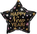PartyPal Happy New Year, csillag fekete, fólia lufi 45cm