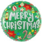 PartyPal Lufi, fólia, Merry Christmas, zöld, gömb alakú, 45 cm