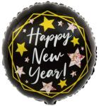 PartyPal Happy New Year, fekete csillagos, fólia lufi 45cm