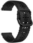 gigapack Pótszíj (univerzális, 20 mm, szilikon, lyukacsos, virág minta) FEKETE Huawei Watch GT 2 42mm, Samsung Galaxy Watch Active 2 44mm (SM-R820N), Samsung Galaxy Watch Active 2 40mm (SM-R830N), Garmin F (GP