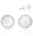 JSB Bijoux ezüst fülbevaló fehér opál Swarovski® kristállyal díszítve (925/1000; 1, 44 g, kerek)