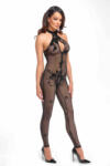 Noir Handmade F315 Ego Flocked Mesh Halter Catsuit 3XL