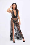 Noir Handmade F312 Divinity Long Flocked Mesh Dress with Open Back XL