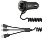 budi Autós töltő 2x USB Budi 068T3, 3.4A + kábel 3 az 1-ben USB do USB-C / Lightning / Micro USB, fekete (068T3)