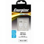 Energizer Metallic USB-A to MicroUSB adatkábel, töltőkábel, 18W, 1.2m, fehér