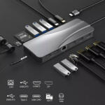 Rocketek 14 in 1 USB-C 3.1 HUB dokkoló adapter - 3x USB 3.0, Type-C USB, SD TF kártya olvasó, 3.5mm audio, 2x HDMI, DP 1.4, LAN, 100W HUB Dokkoló Állomás (HC451)