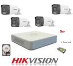 Hikvision Kit complet 4 camere de supraveghere Hikvision 5MP IR 40m, WL 40m, DVR 4 CANALE Hikvision 5MP, HDD 1TB WD si accesorii complete (kit4camhibrid5mpir40hik2023)