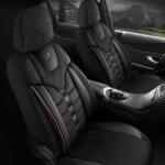 Panda Set Huse Scaune Auto Panda Toronto, tip Alcantara, cu fermoare pentru bancheta rabatabila, negru cu cusatura rosie, 11 piese