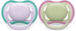Philips Залъгалки Philips Avent - Ultra Air, Неутрални лилаво и зелено с кутия за стерилизиране, 0-6 m, 2 броя (00A.0524.004)