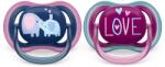 Philips Залъгалки Philips Avent - Ultra Air, Синя с декор Слонове и Розова с надпис Love с кутия за стерилизиране, 18m+, 2 броя (00A.0519.006)