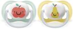 Philips Залъгалки Philips Avent - Ultra Air Happy, с декорация Ябълка и круша с кутия за стерилизиране, 0-6 m, 2 броя (00A.0519.001)