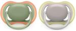Philips Залъгалки Philips Avent - Ultra Air, Зелен и сив цвят с кутия за стерилизиране, 6-18 m, 2 броя (00A.0524.002)