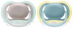 Philips Залъгалки Philips Avent - Ultra Air, Сив и син цвят с кутия за стерилизиране, 18m+, 2 броя (00A.0519.004)