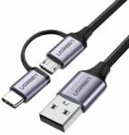 UGREEN 2 az 1-ben USB USB-C / Micro USB kábel, QC 3.0, 1m (fekete) (30875)