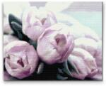  Gyémántszemes festmény - Lila tulipánok az asztalon Méret: 30x40cm, Keretezés: Keret nélkül (csak a vászon), Gyémántok: Négyzet alakú