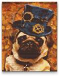  Gyémántszemes festmény - Mops kalappal Méret: 40x50cm, Keretezés: Keret nélkül (csak a vászon), Gyémántok: Négyzet alakú