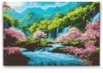  Gyémántszemes festmény - Virágzó fák vízeséssel Méret: 40x60cm, Keretezés: Keret nélkül (csak a vászon), Gyémántok: Kerek
