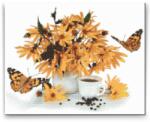  Gyémántszemes festmény - Sárga virágcsokor pillangókkal Méret: 40x50cm, Keretezés: Műanyagtáblával, Gyémántok: Kerek
